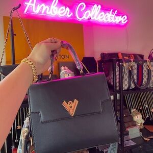 Valentino Orlandi Black Shoulder Bag with Gold Accents